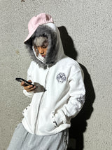 Snow White Fur Zip Hoodie
